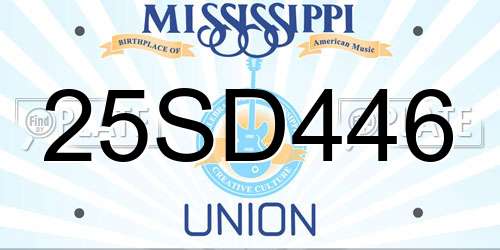 25SD446 Mississippi License Plate