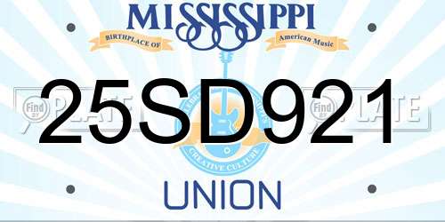 25SD921 Mississippi License Plate