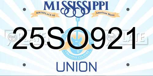 25SO921 Mississippi License Plate