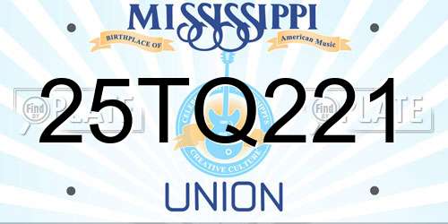 25TQ221 Mississippi License Plate