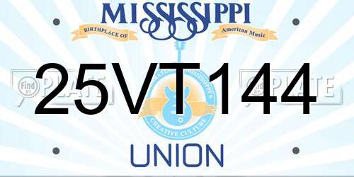 25VT144 Mississippi License Plate