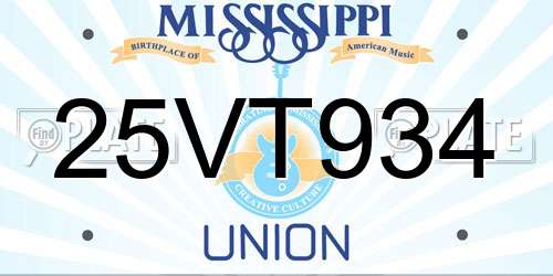 25VT934 Mississippi License Plate