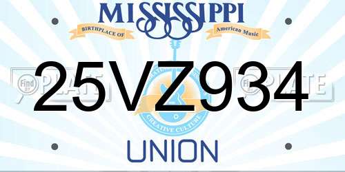 25VZ934 Mississippi License Plate