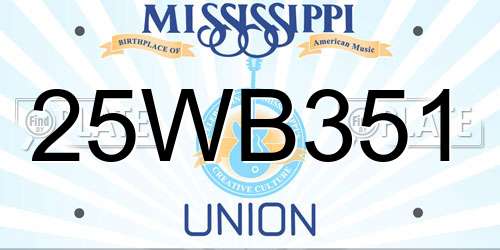 25WB351 Mississippi License Plate