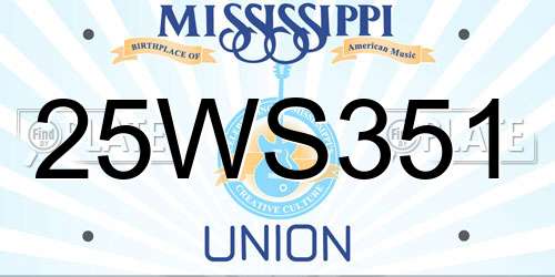 25WS351 Mississippi License Plate