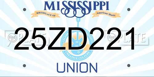 25ZD221 Mississippi License Plate