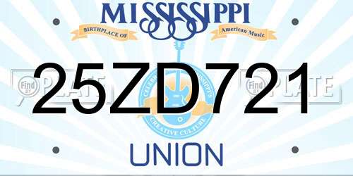 25ZD721 Mississippi License Plate