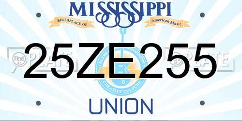 25ZE255 Mississippi License Plate