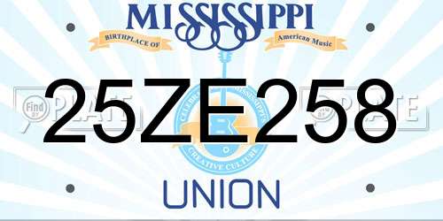 25ZE258 Mississippi License Plate