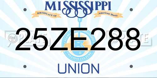 25ZE288 Mississippi License Plate