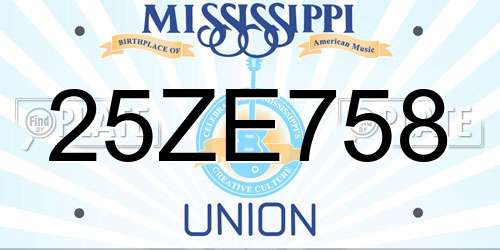 25ZE758 Mississippi License Plate