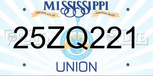 25ZQ221 Mississippi License Plate