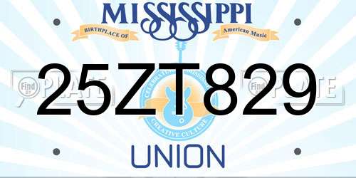 25ZT829 Mississippi License Plate