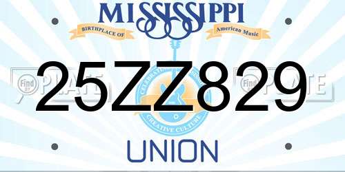 25ZZ829 Mississippi License Plate