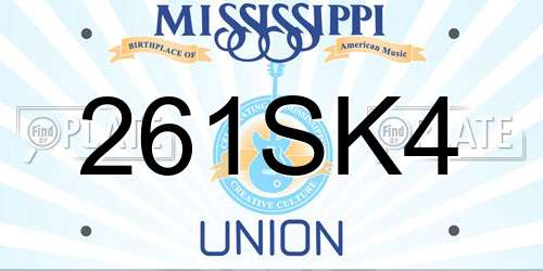 261SK4 Mississippi License Plate