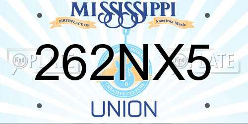 262NX5 Mississippi License Plate