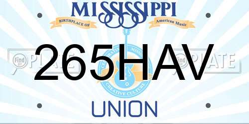 265HAV Mississippi License Plate