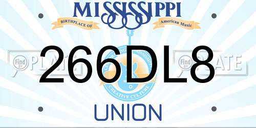 266DL8 Mississippi License Plate