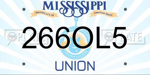 266OL5 Mississippi License Plate