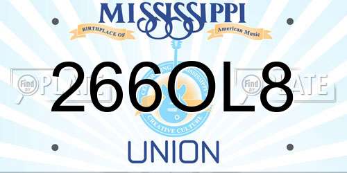266OL8 Mississippi License Plate