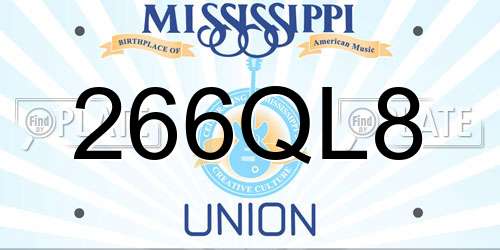266QL8 Mississippi License Plate