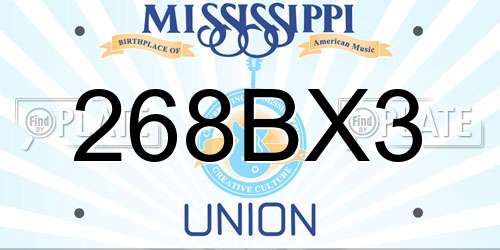 268BX3 Mississippi License Plate