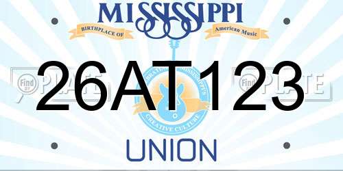 26AT123 Mississippi License Plate