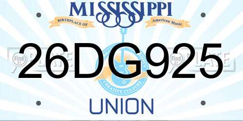 26DG925 Mississippi License Plate