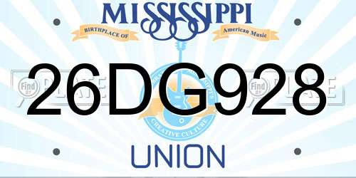 26DG928 Mississippi License Plate