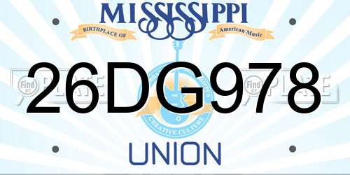 26DG978 Mississippi License Plate