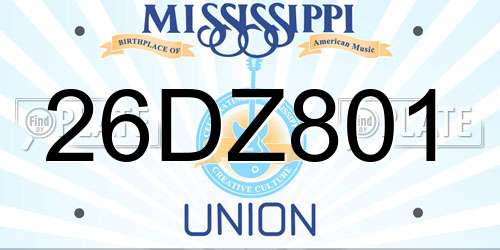 26DZ801 Mississippi License Plate