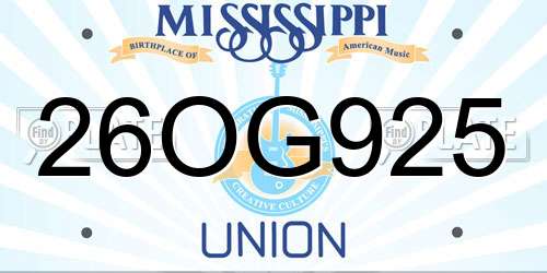 26OG925 Mississippi License Plate