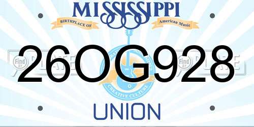 26OG928 Mississippi License Plate