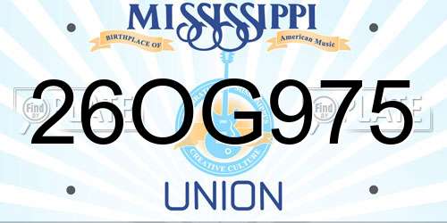 26OG975 Mississippi License Plate