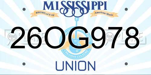 26OG978 Mississippi License Plate
