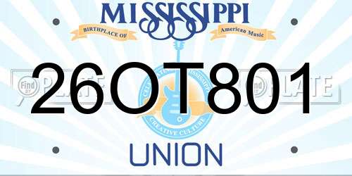 26OT801 Mississippi License Plate
