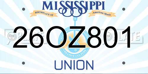 26OZ801 Mississippi License Plate