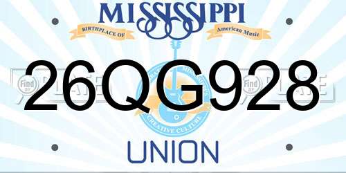 26QG928 Mississippi License Plate