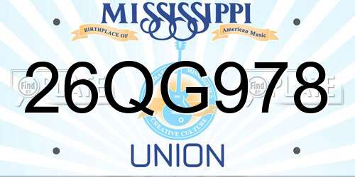 26QG978 Mississippi License Plate