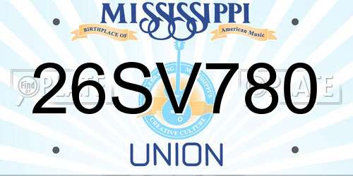 26SV780 Mississippi License Plate
