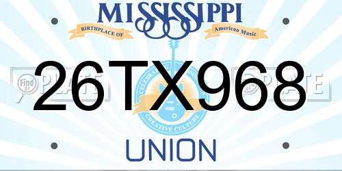 26TX968 Mississippi License Plate