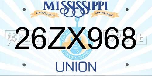 26ZX968 Mississippi License Plate