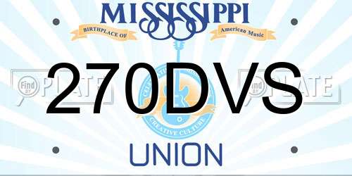 270DVS Mississippi License Plate