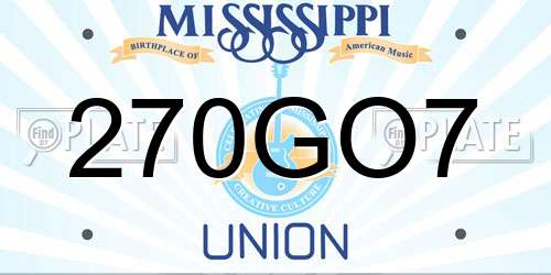 270GO7 Mississippi License Plate