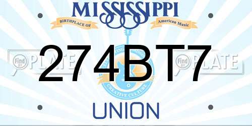 274BT7 Mississippi License Plate