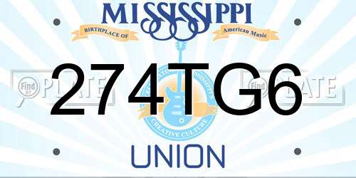 274TG6 Mississippi License Plate