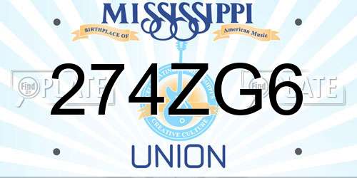 274ZG6 Mississippi License Plate