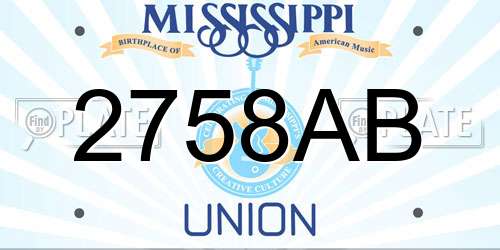 2758AB Mississippi License Plate