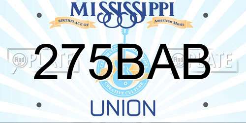 275BAB Mississippi License Plate