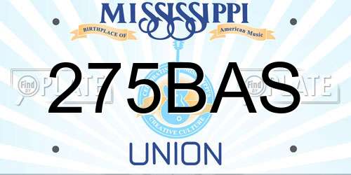 275BAS Mississippi License Plate